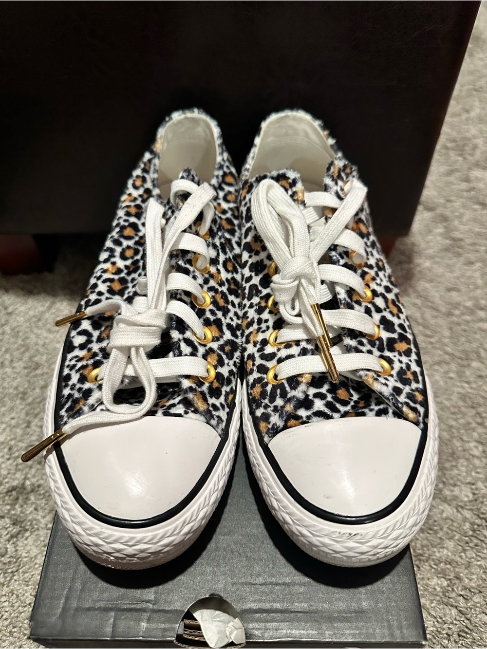 Converse Leopard Print Low-Top Sneakers in White, Black and Gold